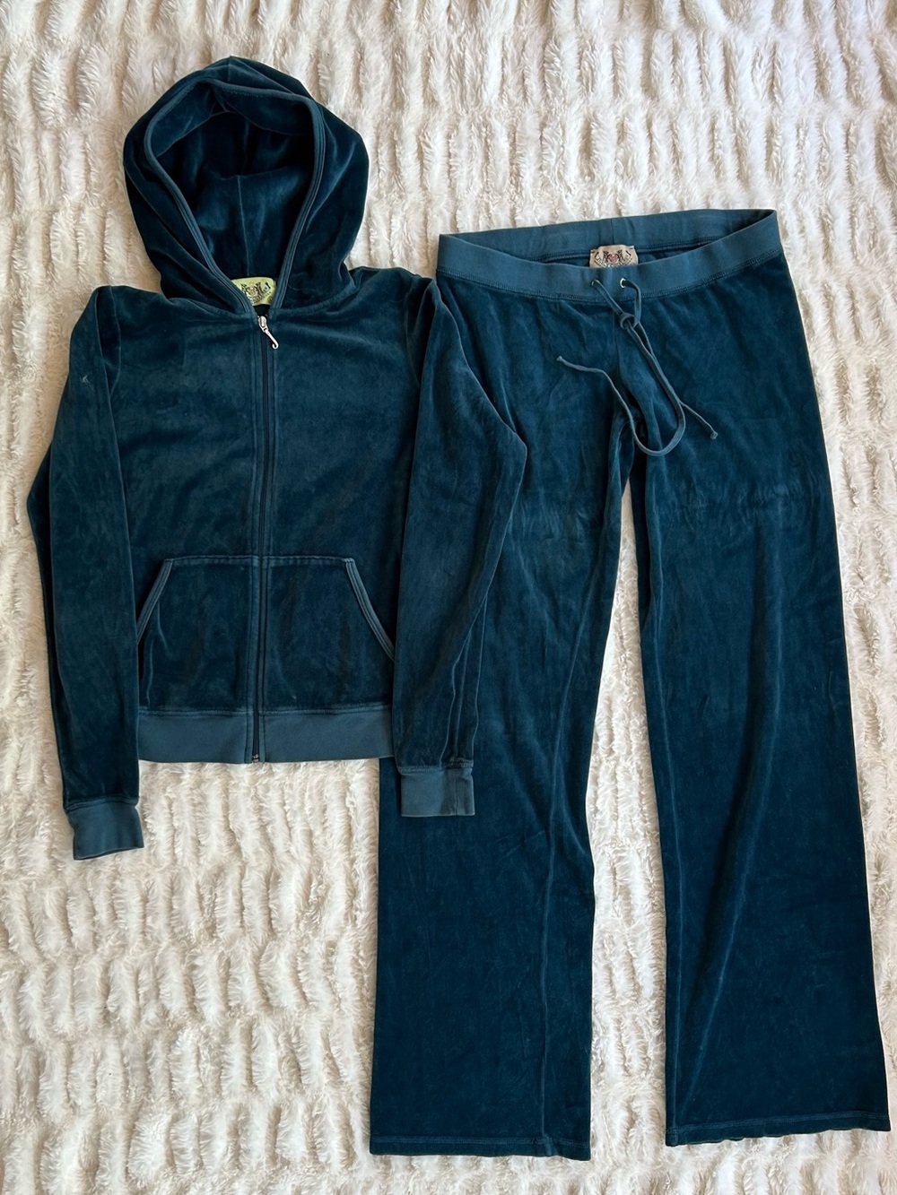 Y2K Vintage Juicy Couture Velour Tracksuit Set Made in USA Teal M